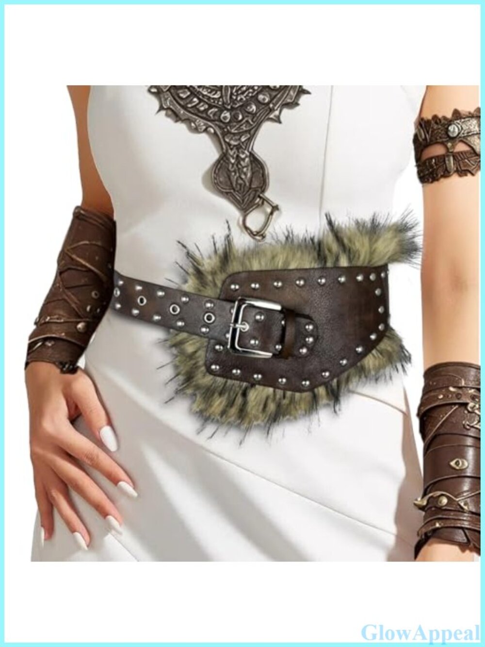 Faux Fur Faux Leather Medieval Waist Cincher Belt Renaissance Cosplay